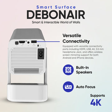 DEBONAIR  UltraPlay Mic Projector Full HD Native 1080p  4K HDR 1100 ANSI Lumens Auto (Focus, Screen Fit, OBS Avoidance) Dust Proof Engine (WiFi & BT) 300" inch 2 Years Warranty with 2 Mics.