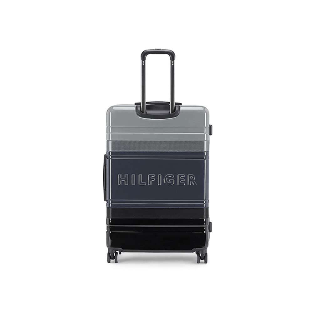 Tommy Hilfiger Triton Plus Hard Luggage Trolley Bag for Travel - 58 cms, Black & Grey 8 Wheel Small Unisex Bag