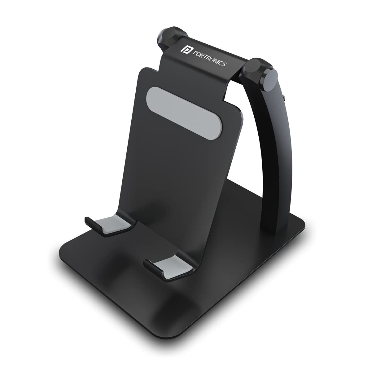 Portronics Modesk Burj Mobile Holding Tabletop Stand 180 Degree View I Metal Body I Wide Compatibility I Anti Skid Design (Black)