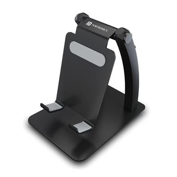 Portronics Modesk Burj Mobile Holding Tabletop Stand 180 Degree View I Metal Body I Wide Compatibility I Anti Skid Design (Black)