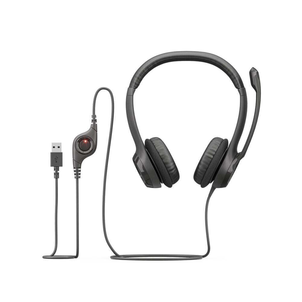 Logitech H390 Wired Headset for PC/Laptop, Stereo Headphones with Noise Cancelling Microphone, USB-A, in-Line Controls, Works with Chromebook - Graphite