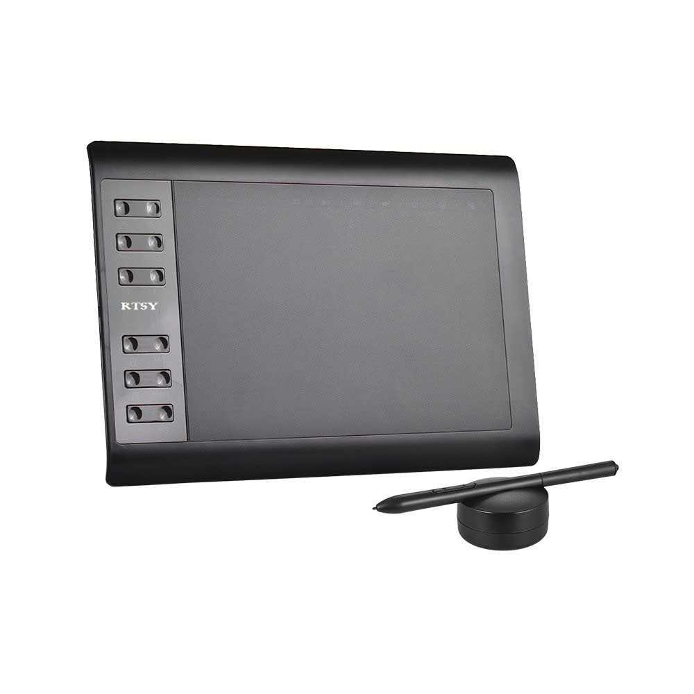 RTSY 1060 Plus Digital Graphics Tablet (10" x 6.2" Area, 12 Shortcut Keys, 8192 Pressure, Battery Free Pen) Graphic Drawing Pen Tablets Compatible for Windows & Android only - Black