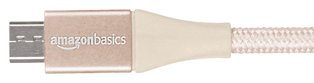 AmazonBasics Double Braided Nylon Micro USB (NOT Type-C) Fast Charging Cable for Android Phones (6 Feet, Gold)