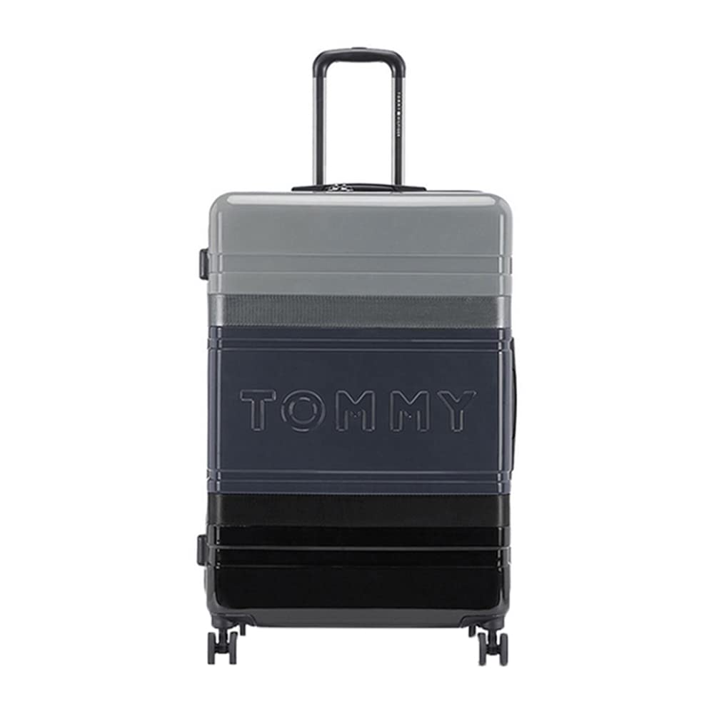Tommy Hilfiger Triton Plus Hard Luggage Trolley Bag for Travel - 58 cms, Black & Grey 8 Wheel Small Unisex Bag