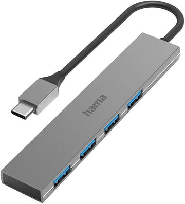 Hama 4 Port USB C Hub (Super Fast Data Transfer Up to 5Gbps, 4 x USB-A for Mouse, USB Flash Drive, etc., USB 3.2 Gen1 Multiport Adapter, 4 in 1 USB C Adapter for Desktop, Office to