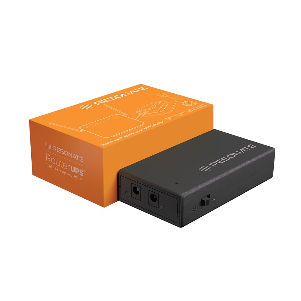Resonate RouterUPS® Pro (100% Extra Backup) | 10400mAh Mini UPS Power Backup for 12V WiFi Router & Modem (Supports upto 3A) | Upto 8 Hrs with Multi-LED Indicator | Jio Fiber, Airtel Xstream Compatible