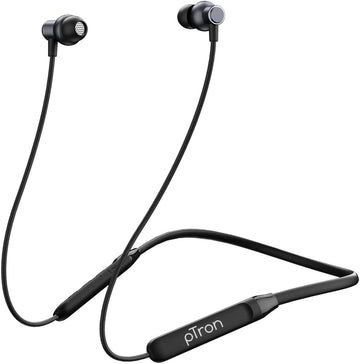 pTron Tangent Evo with 14Hrs Playback, Bluetooth 5.0 Wireless Headphones with Deep Bass, IPX4 Water Resistance, Ergonomic & Snug-fit, Voice Assistance, Magnetic Earbuds & Built-in HD Mic (Black)