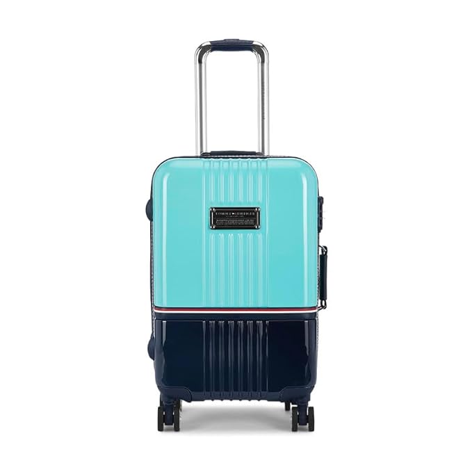 Tommy Hilfiger Twins Pro Cabin Hard Luggage - Turq Blue&Navy |Check-in Trolley Bag with TSA Lock | 360° Spinner Double Wheels | Telescopic Handle| Polycarbonate Hardshell Suitcase| 57cm|46L Capacity