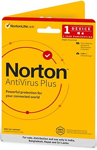 Norton Antivirus Plus | 1 User 1 Year |Additionally Includes Smart Firewall, Password Manager & PC Cloud Back Up| PC or Mac | 2022 Ready |