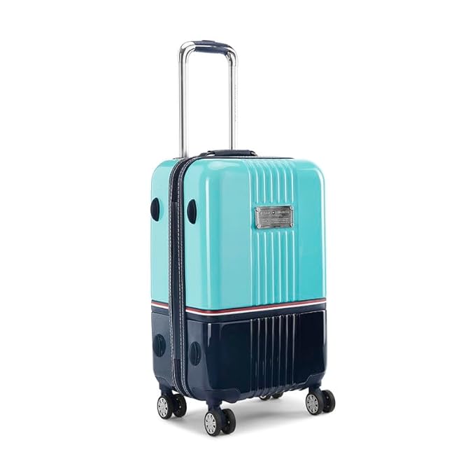 Tommy Hilfiger Twins Pro Medium Hard Luggage- Turq Blue&Navy |Check-in Trolley Bag with TSA Lock | 360° Spinner Double Wheels | Telescopic Handle| Polycarbonate Hardshell Suitcase| 67cm| 76L Capacity