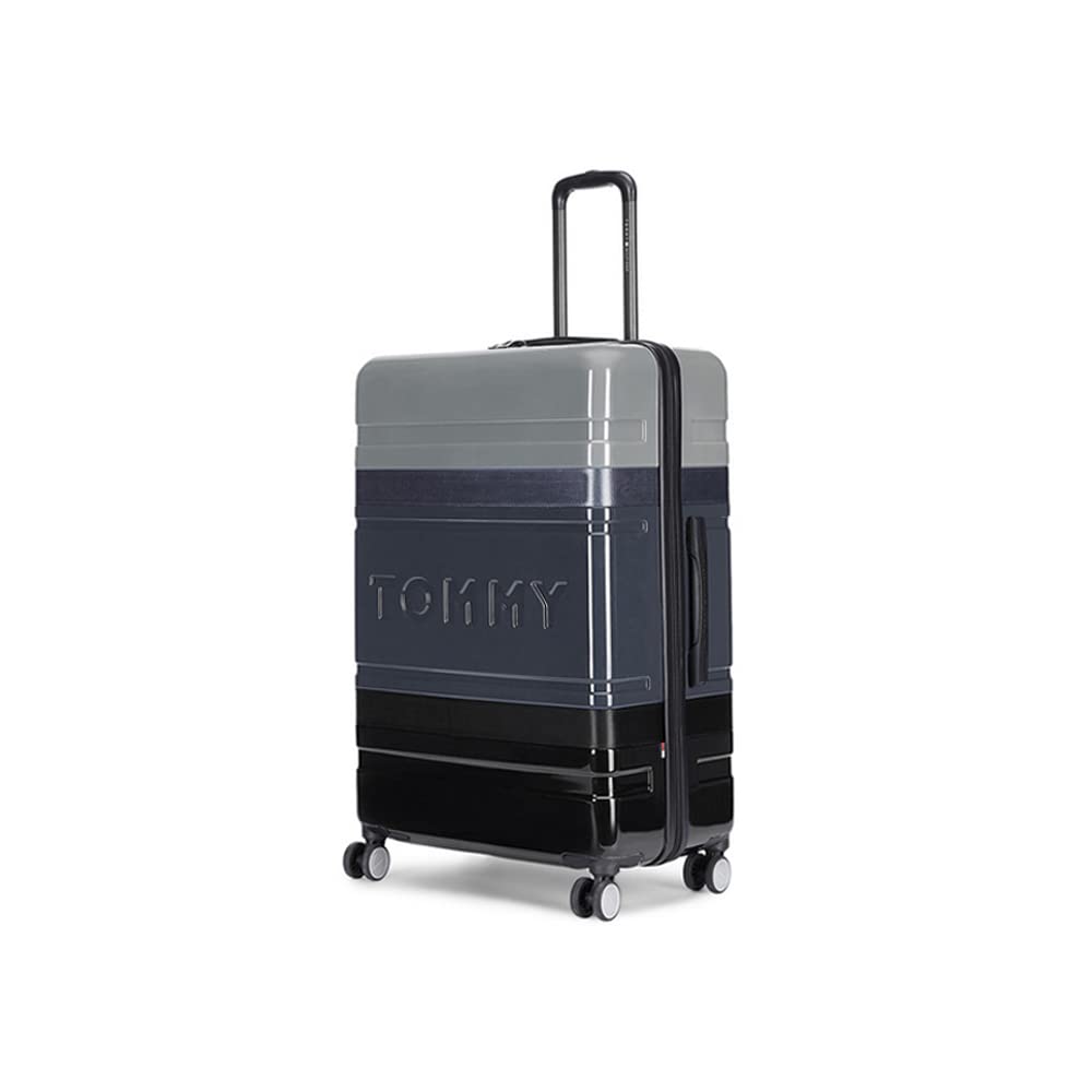 Tommy Hilfiger Triton Plus Hard Luggage Trolley Bag for Travel - 58 cms, Black & Grey 8 Wheel Small Unisex Bag