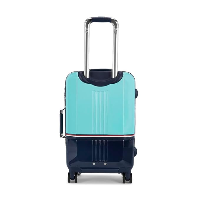 Tommy Hilfiger Twins Pro Large Hard Luggage- Turq Blue&Navy| Check-in Trolley Bag with TSA Lock | 360° Spinner Double Wheels | Telescopic Handle| Polycarbonate Hardshell Suitcase | 77cm| 116L Capacity