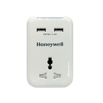 Honeywell Travel Surge, 1 Universal Socket+2 USB Ports, 12000Amp, Charge On The Go, Device Secure Warranty, X3 Fireproof MOV tech, Spike Guard