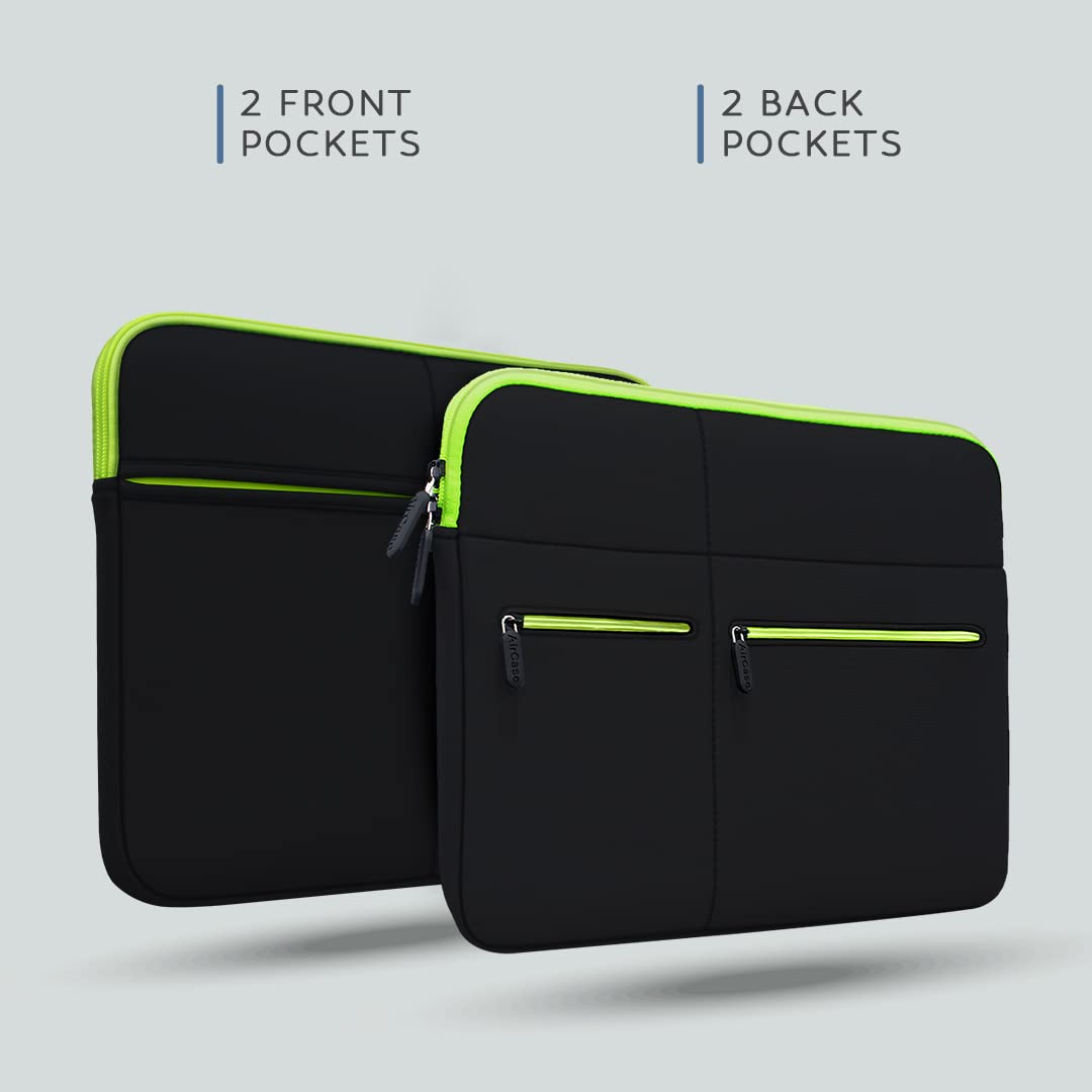 AirCase Premium Laptop Bag with 6 Pockets fits Upto 14.1" Laptop/MacBook, Wrinkle Free, Padded, Water Resistant Light Neoprene case Cover Sleeve Pouch, for Men & Women, Black- 6 Months Warranty