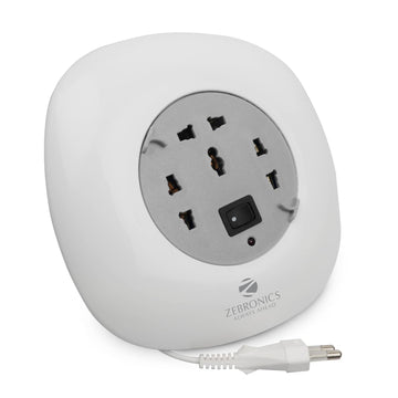 ZEBRONICS - Ps3400H Power Strip A 1500W Power Extension Socket with 3 Output Brass Sockets and 4M Retractable Cable(White), 250 Volts