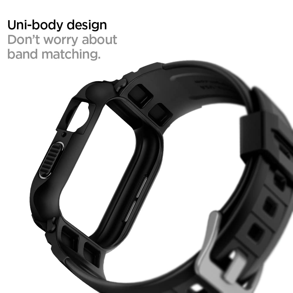 Spigen Rugged Armor Pro for Apple Watch SE3 Series 44mm Case with Strap Band, Series 9/8/7 45mm, SE2/6/SE/5/4 44mm Protective TPU Cover with Strap - Black