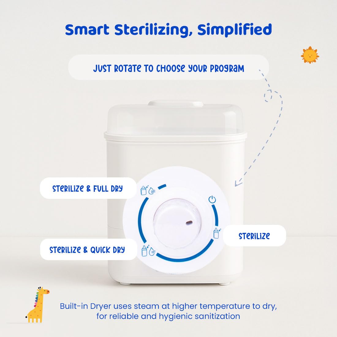 Bumtum Stainless Steel Plate Enhanced Steam Sterilizer with Dryer – Safely Sterilize and Dry All Baby Essentials Including Feeding Bottles, Breast Pump & More (Blue)