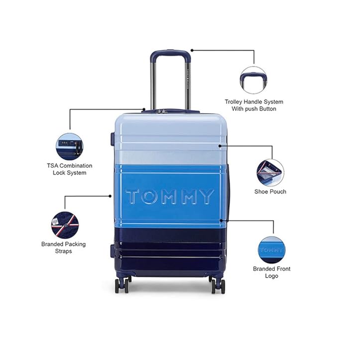 Tommy Hilfiger Triton Plus ABS Hard Luggage Blue + SkyBlue Large Size (8903496162523)