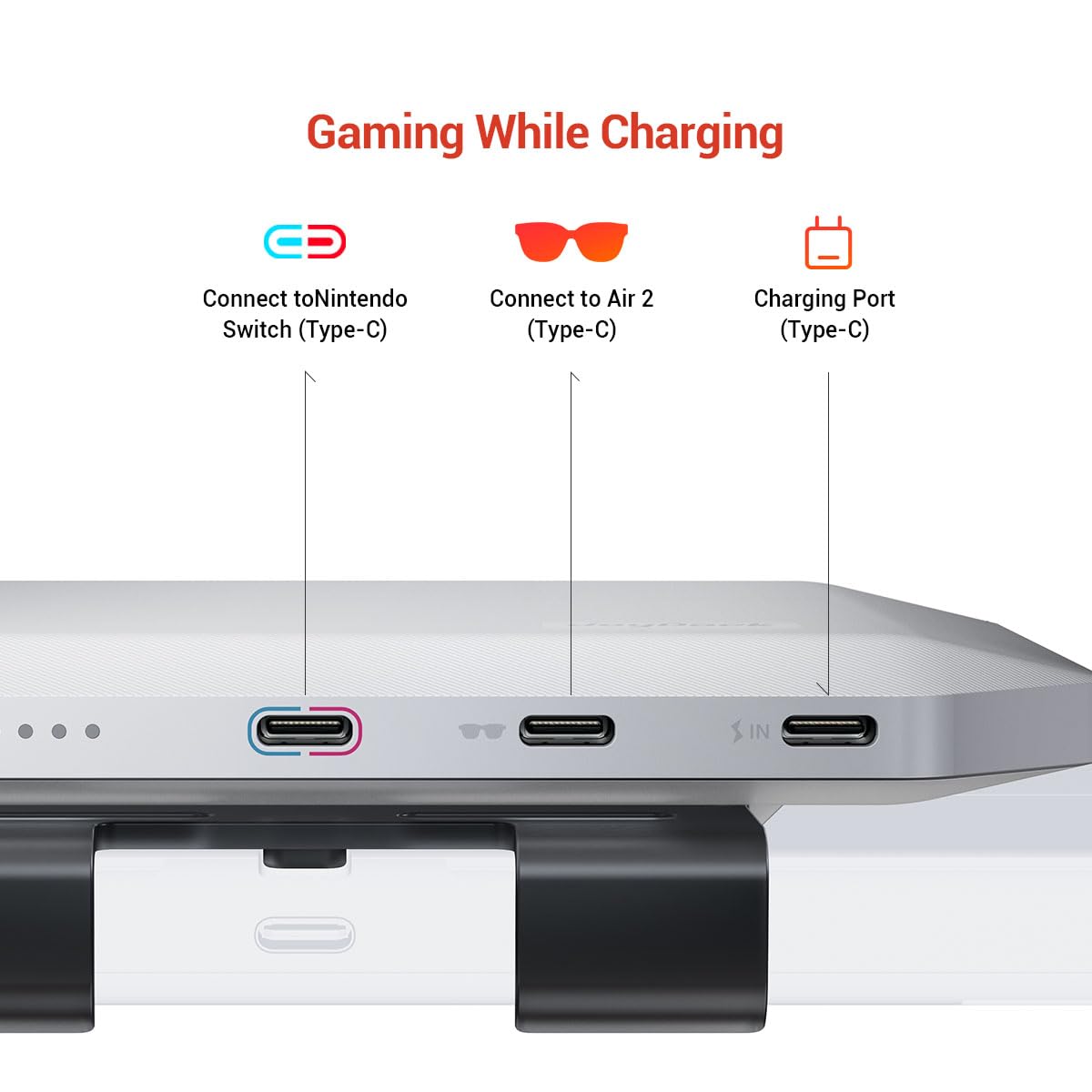 RayNeo JoyDock for Switch(Direct) /Switch 2(Back Clip Needed) - with 5000 mAh 5V/3A Flash Rechargeable Extended Battery, Charge & Play, Compatible Air 4/Air 3//Air 2 Series AR Glasses