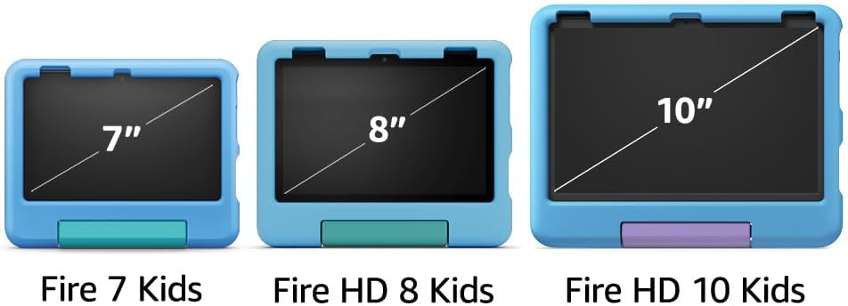 Amazon Fire 7 Kids tablet (newest model) ages 3-7. Top-selling 7" kids tablet on Amazon. Includes 6 months of ad-free and exclusive content, easy parental controls, 10-hr battery, 16 GB, Blue
