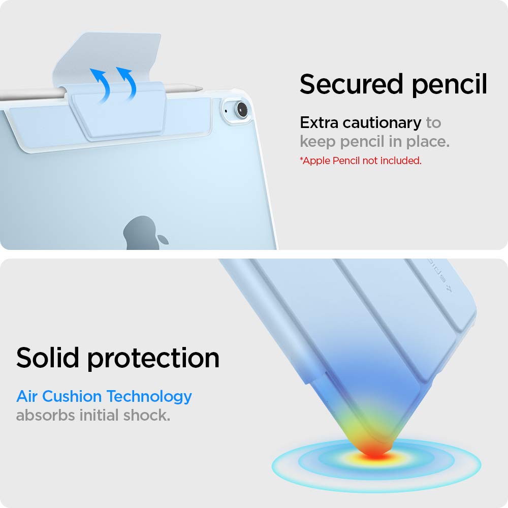 Spigen for iPad Air 11 Inch Case M4/M3/M2(2026/2025/2024), iPad 10.9 Inch 5th/4th Gen Cover(2022/2020), Ultra Hybrid Pro, Full Cover Folio Case with Pencil Holder, Trifold Stand - Sky Blue