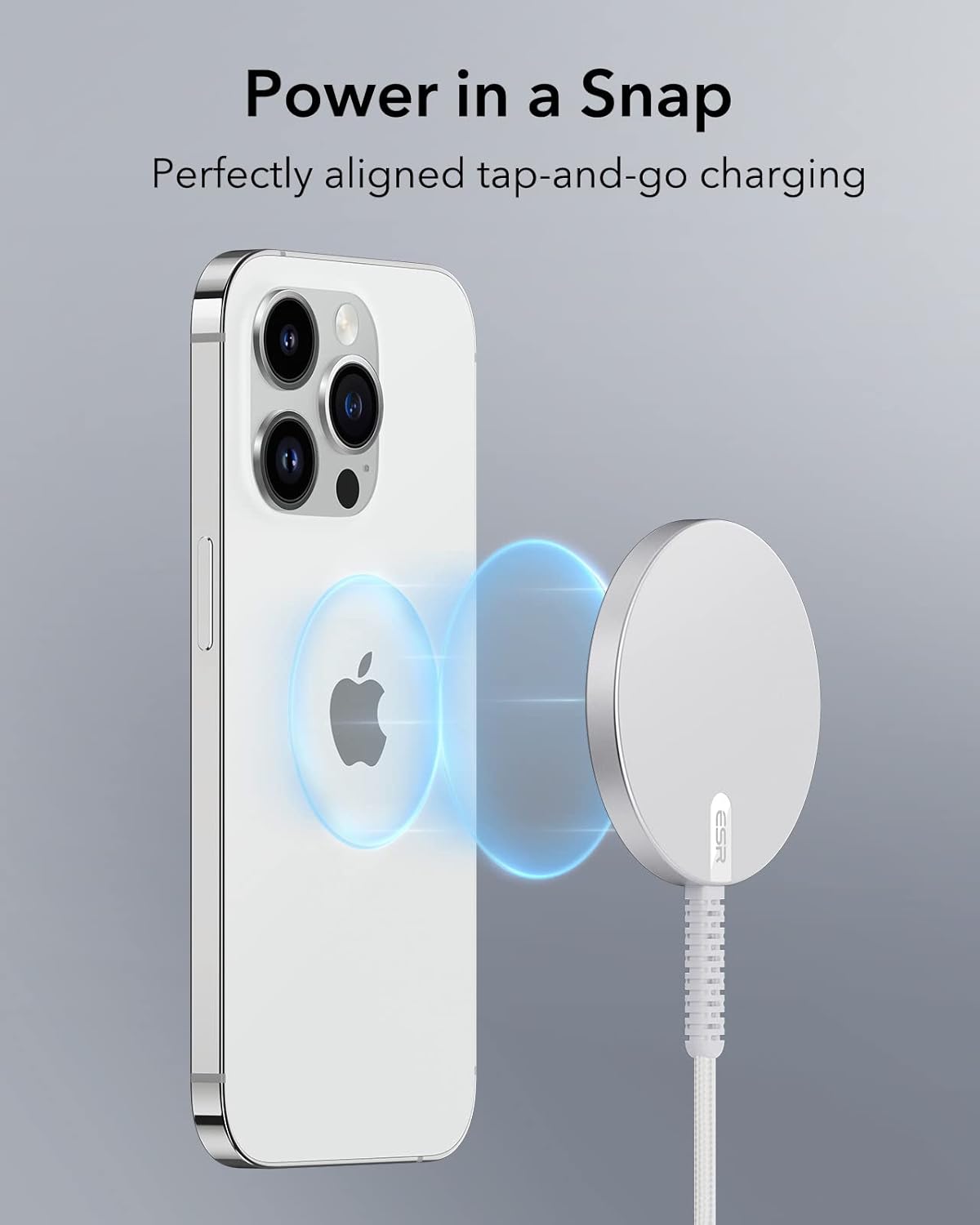 ESR Magnetic Wireless Charger, Magsafe Charger Compatible with iPhone 16/15/14/13/12 Series, AirPods 4/3/AirPods Pro, Strong Magnetic Lock, Silver