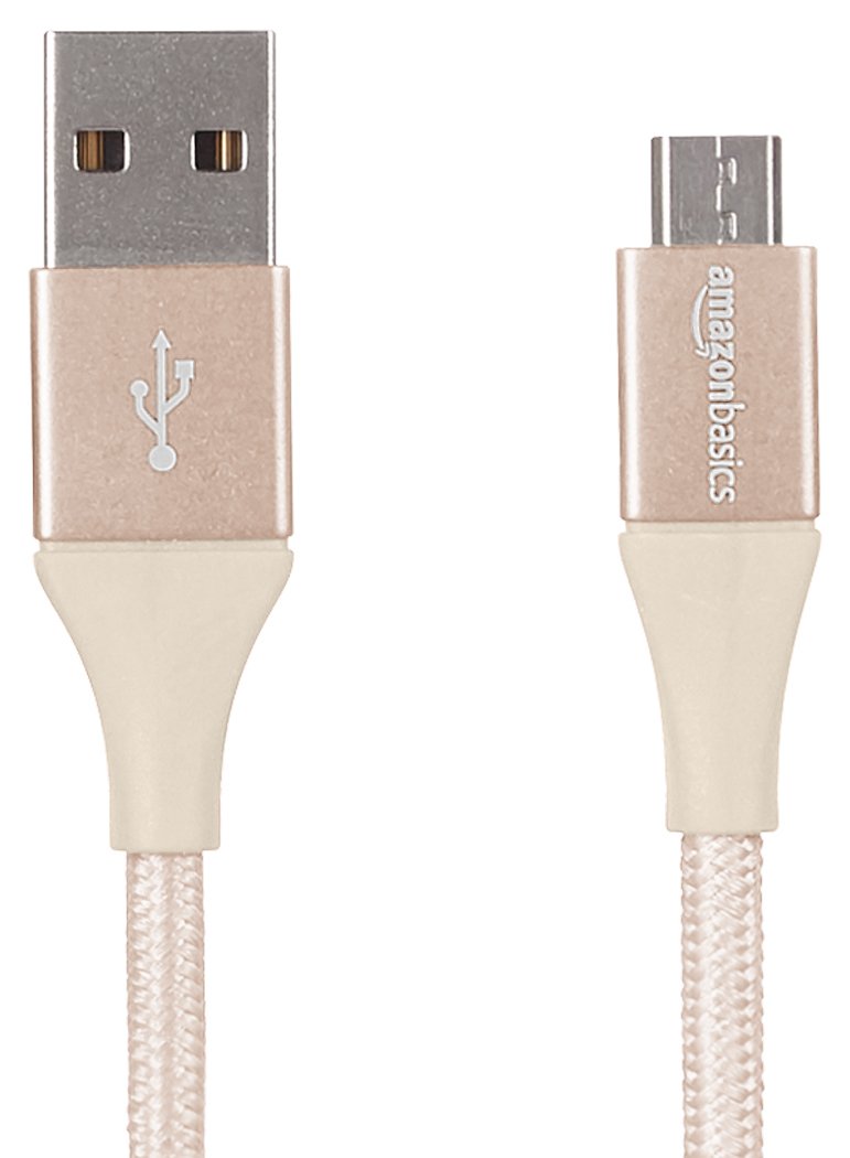 AmazonBasics Double Braided Nylon Micro USB (NOT Type-C) Fast Charging Cable for Android Phones (6 Feet, Gold)