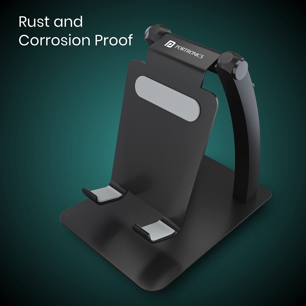 Portronics Modesk Burj Mobile Holding Tabletop Stand 180 Degree View I Metal Body I Wide Compatibility I Anti Skid Design (Black)
