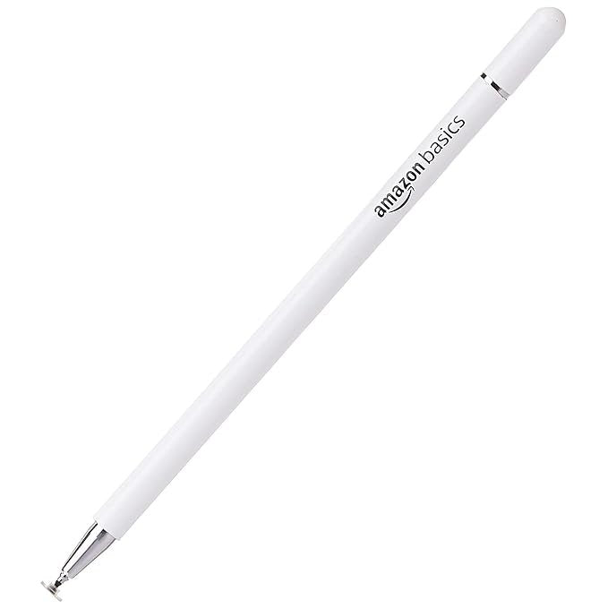 Amazon Basics Capacitive Stylus Pen AB-S2 for iOS and Android Touchscreen Devices, Fine Point Disc Tip, Lightweight Metal Body with Magnetic Cover  (White)