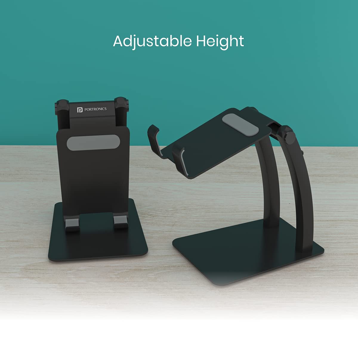 Portronics Modesk Burj Mobile Holding Tabletop Stand 180 Degree View I Metal Body I Wide Compatibility I Anti Skid Design (Black)