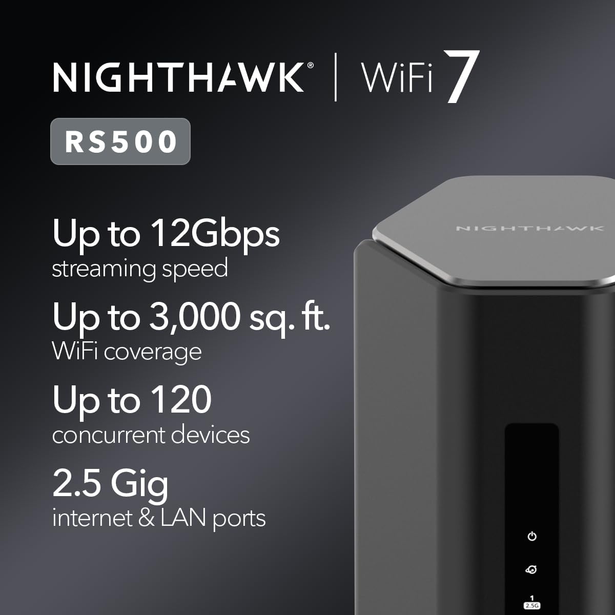 NETGEAR Nighthawk WiFi 7 Router RS500, Up to 3,000 sq ft, 12 Gbps