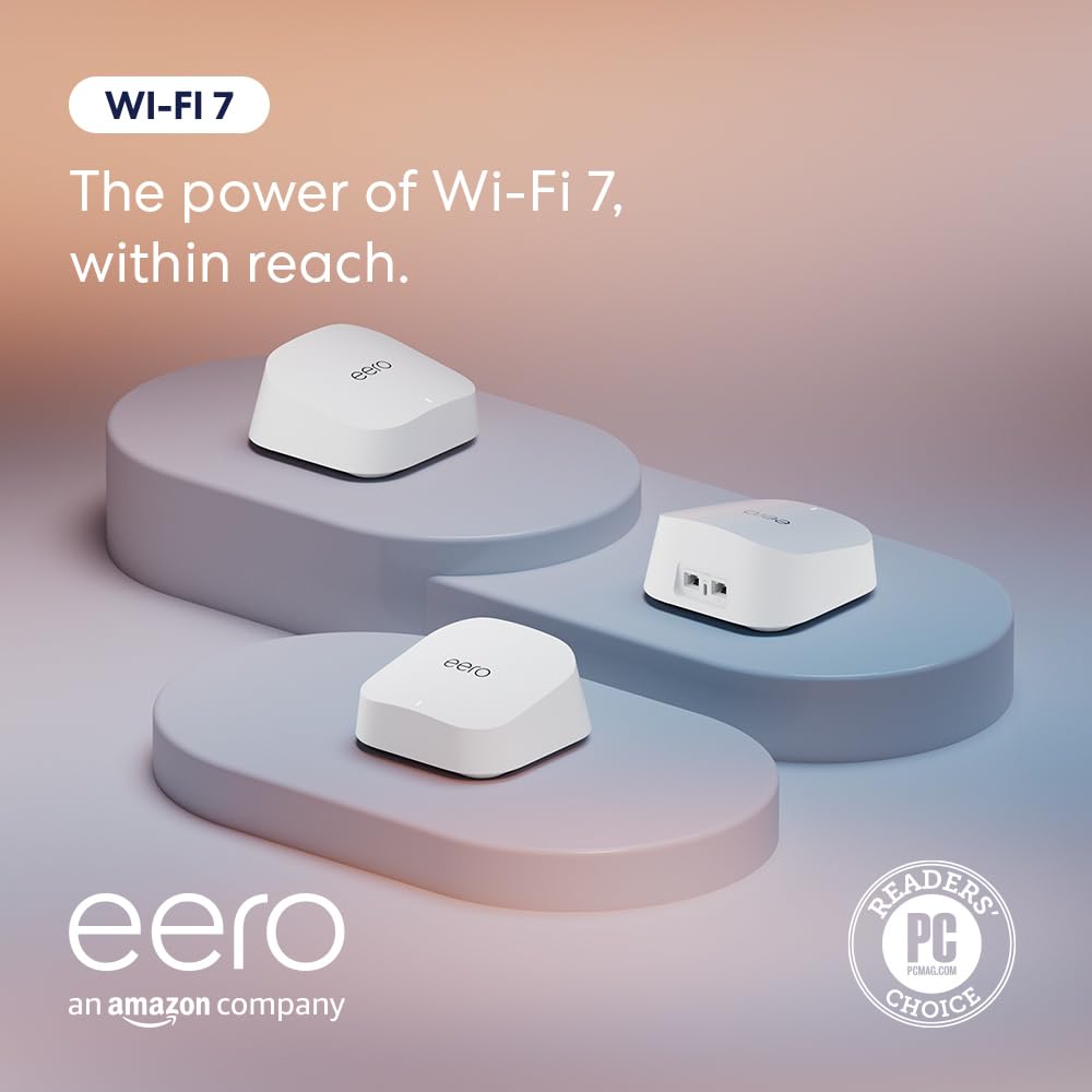 Amazon eero 7 dual-band mesh Wi-Fi 7 router (newest model) - Supports internet plans up to 2.5 Gbps, Coverage up to 2,000 sq. ft., 1-pack