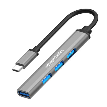 Amazon Basics 4-in-1 Hub Multiport Adapter, USB Type-C with Aluminium Shell, 1xUSB 3.0 & 3xUSB 2.0 for PC, MacBook, Mac mini, iMac, Tablet, and Smartphone