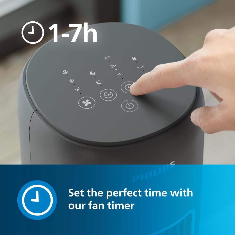 PHILIPS CX 5535/11 High Performance Bladeless Technology Tower Fan with Touchscreen Panel and Remote Control, Quiet Operation, Low Power Consumption and Lightweight Portable Body., Black, 400 mm