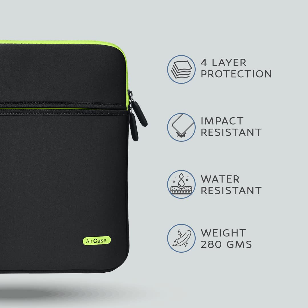 AirCase Premium Laptop Bag with 6 Pockets fits Upto 14.1" Laptop/MacBook, Wrinkle Free, Padded, Water Resistant Light Neoprene case Cover Sleeve Pouch, for Men & Women, Black- 6 Months Warranty