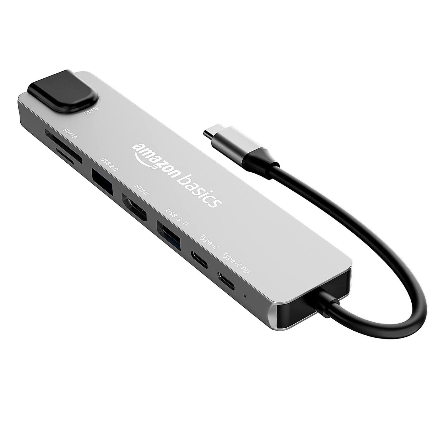 Amazon Basics USB Type-C Hub Dock, 8-in-1 HDCP Aluminium Adapter with 4K HDMI & Ethernet Port,100mbps, Power Delivery, TF/SD Card Reader, Mac & Windows USB-C & 3.0 Devices