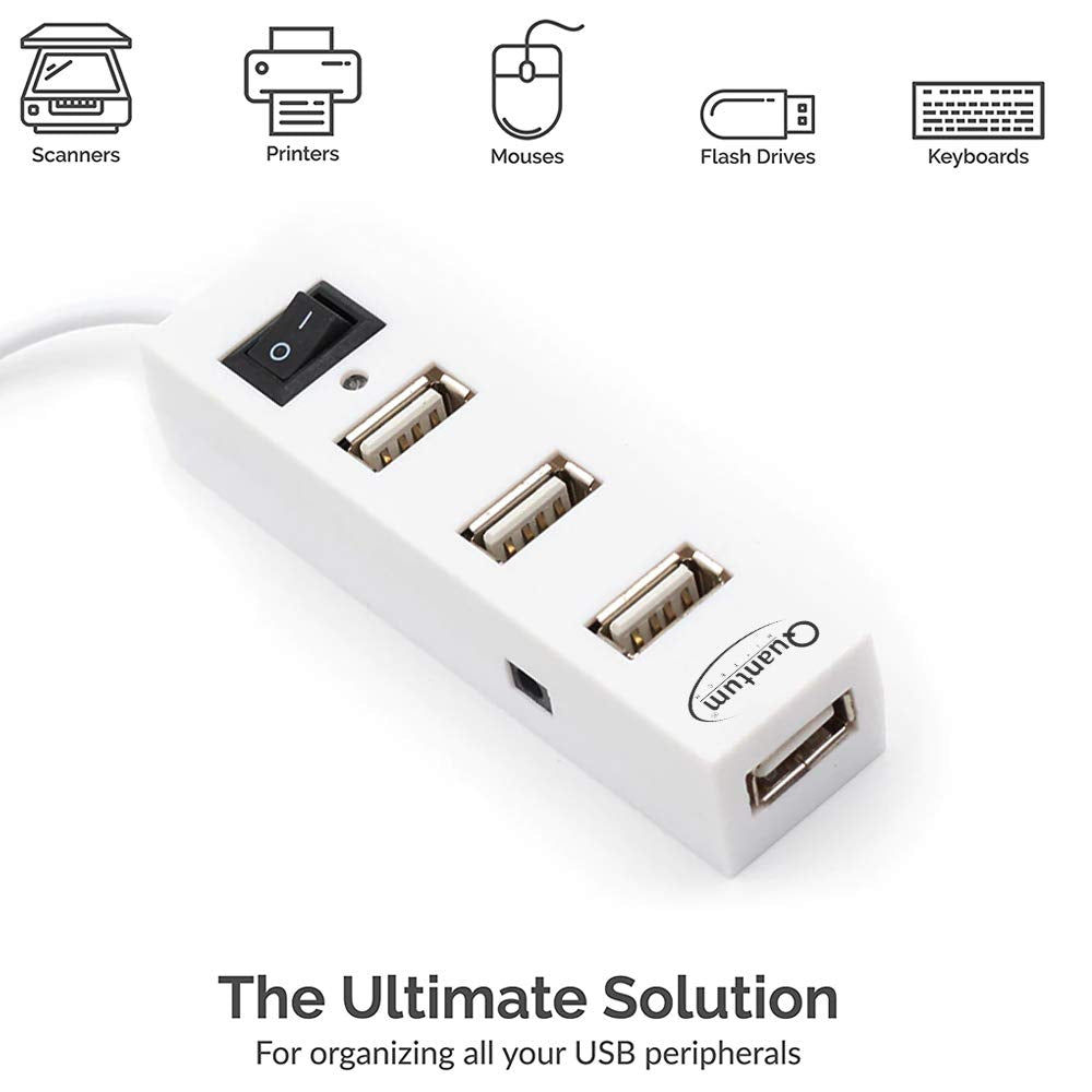 Quantum QHM6660 4 Port Hi-Speed USB Hub with Power Switch (White)
