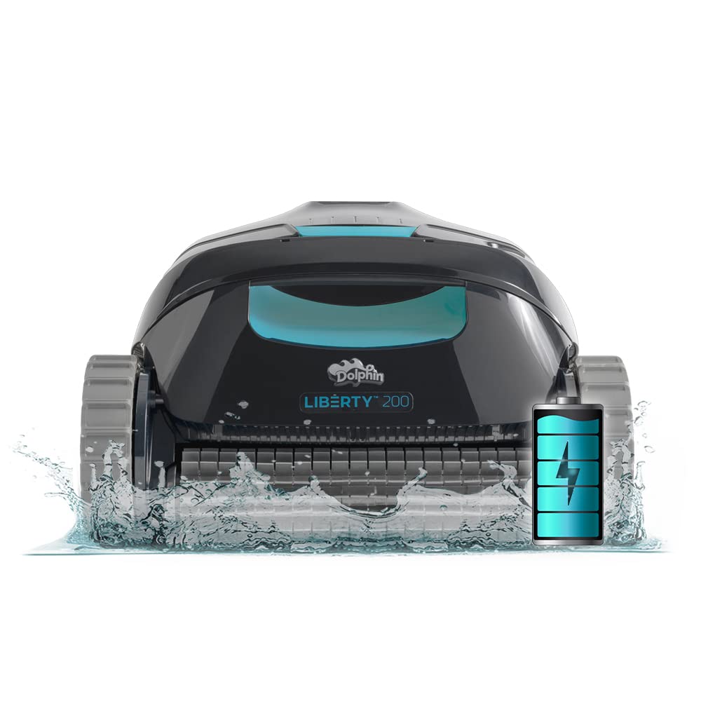 Dolphin Liberty 200 Cordless Robotic Pool Vacuum Cleaner — Simple Inductive Charging Wall Climbing Capabilities Ideal for Above and In-Ground Pools up to 33 FT in Length Blue