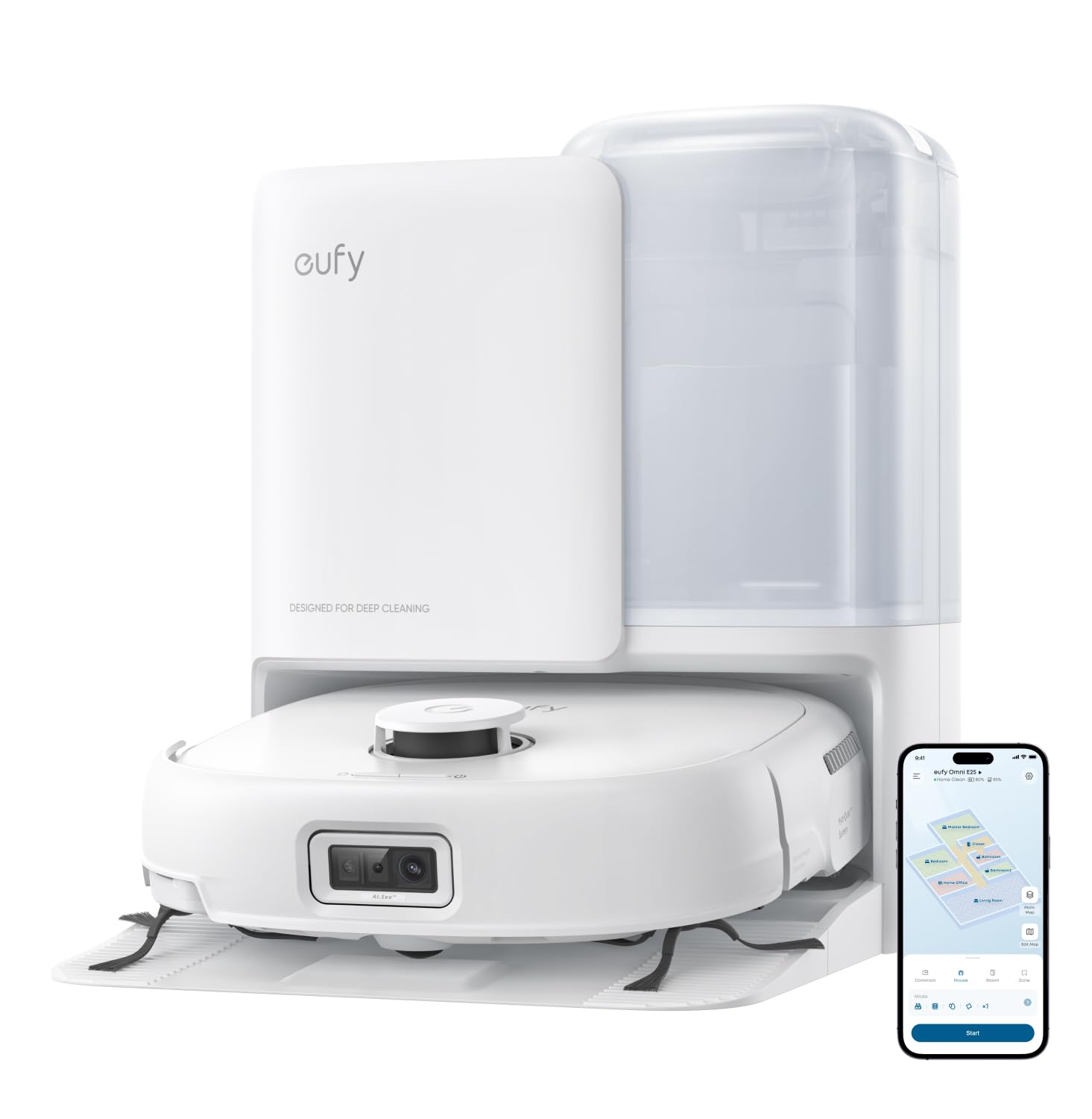 eufy Omni C20 Robot Vacuum and Mop Combo, All-in-One Station, Auto Mop Washing and Auto Drying for Hands-Free Cleaning, 7000 Pa Powerful Suction, Self Emptying, 3.35-Inch