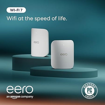 Amazon eero Pro 7 with 1 month free eero Plus (auto-renews) - Supports internet plans up to 5 Gbps, Coverage up to 4,000 sq. ft., Connect 400+ devices, 2-pack