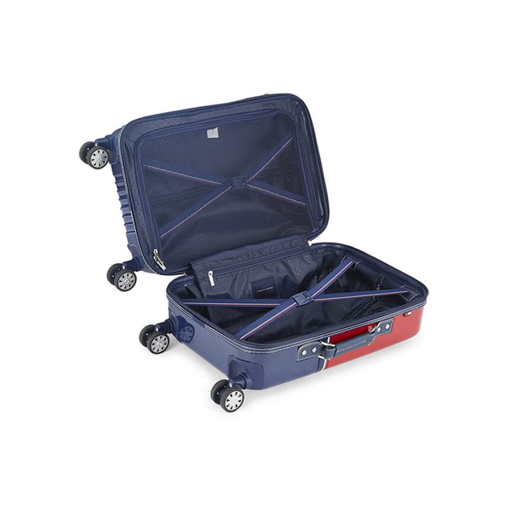 Tommy Hilfiger Twins Plus Hard Plastic Luggage Trolley Bag for Travel - 57cms, Red & Navy Blue Small 8 Wheel Unisex Bag TSA Lock