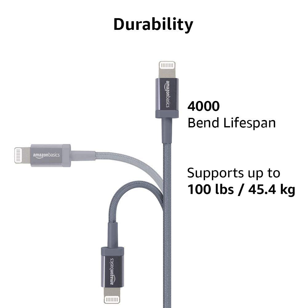 Amazon Basics USB-C to Lightning Cable, MFi Certified Charger with Power Delivery, Nylon Braided Cord for Apple iPhone 14 13 12 11 X Xs Pro, Pro Max, Plus, iPad, 6 Foot, Dark Gray