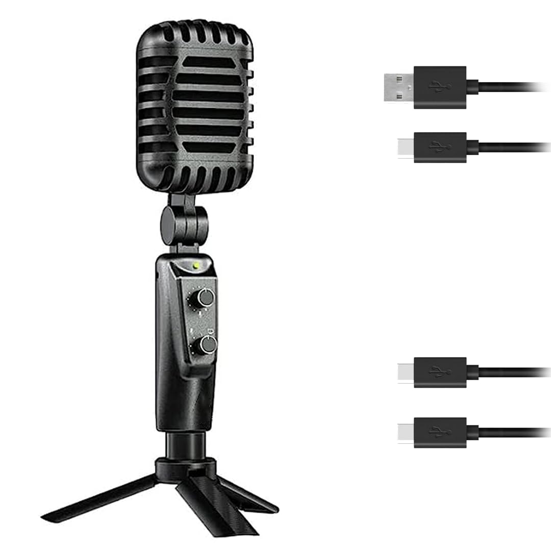 Audio Array AM-C24 USB Plug & Play Retro Microphone Kit | No Latency Monitoring & Volume Control Knob | Gaming, Streaming, Podcast, Singing, Discord, Zoom Meeting, YouTube | Laptop, PC, Smartphones