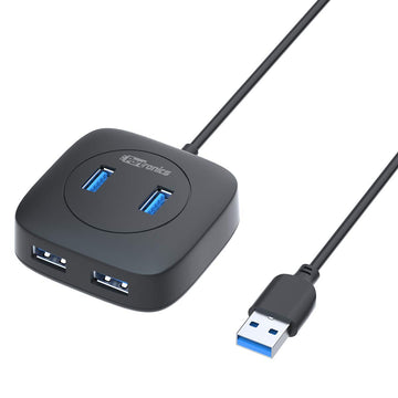 Portronics Mport 4A USB 3.0 Hub (4-in-1) Multiport Adapter with Upto 5 Gbps High-Speed Data Transfer, 4-Port USB 3.0, Long Cable 50 cm for Laptop, PC, Mac (Black)