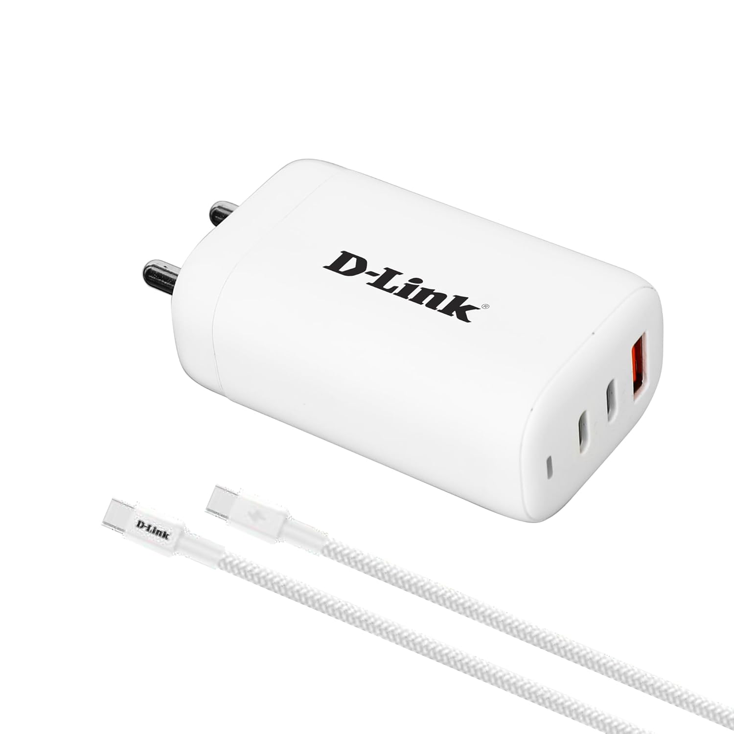 D-LINK 65W PDQC Fast Wall Charger Adapter with C to C 5 A Braided Cable | Mobile, Type C Laptop & Tab Charger | Triple Output| Fast Charging with GaN Technology | Universal Compatibility