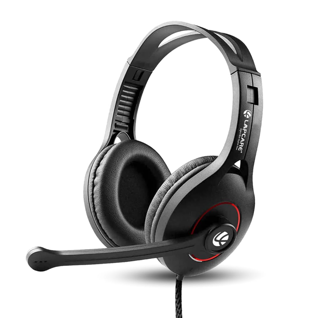 LAPCARE LWS004 Black | Adjustable Headset | Ideal for Gaming and Voice Recording | Compatible with Computer/Mobile Phones/Xbox/PS4 | Wired Over Ear Headphone with Mic