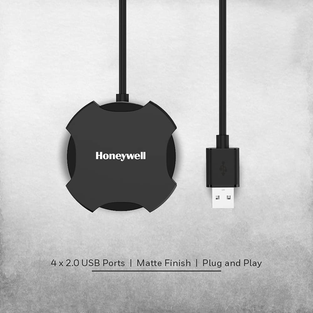 Honeywell 4 in 1 Ultra Slim USB Hub 2.0,1.2Meter(4 feet) Cable, with a Transfer Speed of 480MBPS, Universally Compatible with All USB PC Speaker Laptop Hard Drive Keyboard Printer Pen Drive