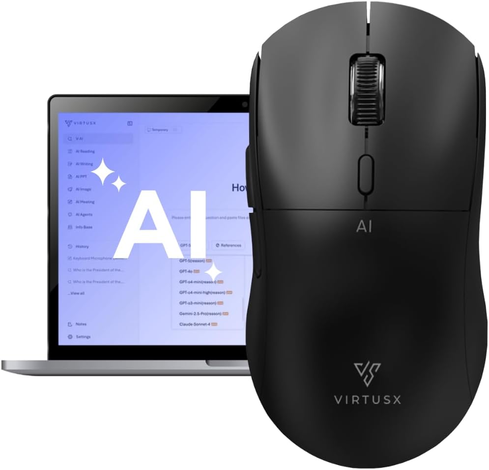 Virtusx Jethro AI Mouse - Voice & Audio Recorder for Lecture & Meeting, Centralized Software with Voice Typing, Writing Tools, Transcribe, Translate & Summarize, Wireless Mouse for Computer, Laptop
