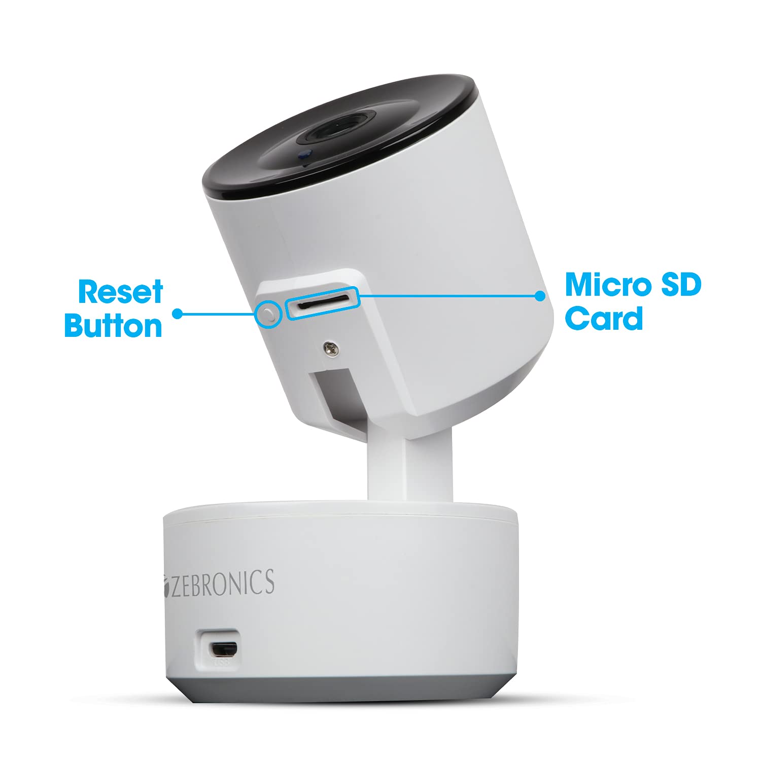 ZEBRONICS Zeb-Smart CAM 102 Smart WiFi PTZ Indoor Camera with Motion Detection, Day/Night Mode, Micro SD Card Slot, 2 Way Audio, for Home/Office/Shop