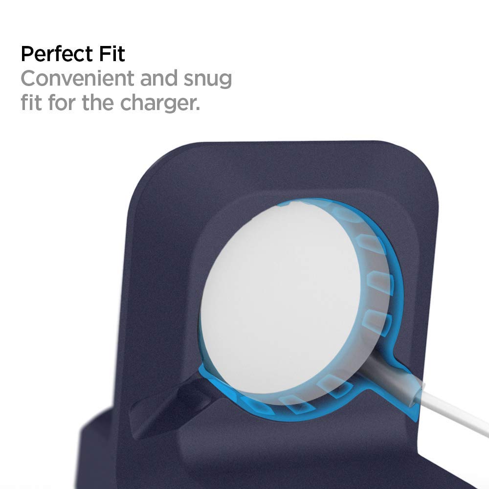 Spigen S350 Smartwatch Charger Stand for Apple Watch Ultra 3/2/1, Series 11/10 46/42mm, 9/8/7 45/41mm, SE3/SE2/SE/6/5/4 44/40mm, Charging Dock with Nighstand Mode, Non- Slip Base - Midnight Blue